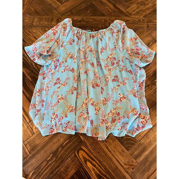 Lauren Conrad Floral Fairy Cottage Core Women 2XL Blue Loose Beach Spring Easter - Picture 1 of 9